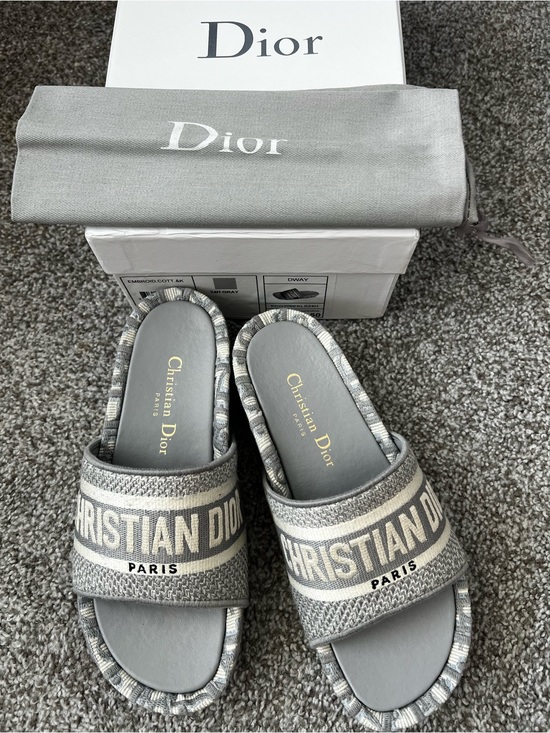 Dior Shoes - Dior women Gray & Cream 'Christian Dior' Slide Sandals